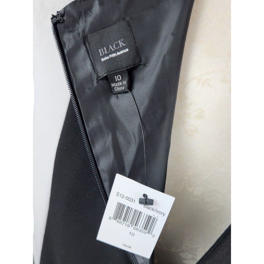 Saks Fifth Avenue Black Label Colorblock Sheath Dress Black Ivory NWT 10 - Picture 9 of 9